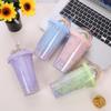 Creative Rainbow Plastic Water Cup Fashionable Large-capacity Ladies Straw Cup Sen Series Double Color Bead Smooth Drink Cup