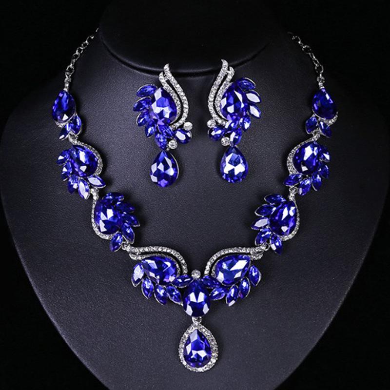 European and American Gemstone Jewelry Set: Fashion Bridal Necklace & Earrings for Women