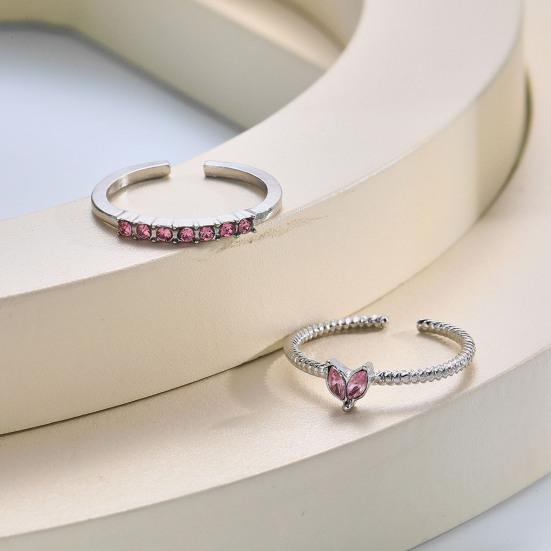 2/4Pcs Finger Ring Heart Shining Cubic Zirconia Inlaid Opening Adjustable Finger Band Jewelry Accessory