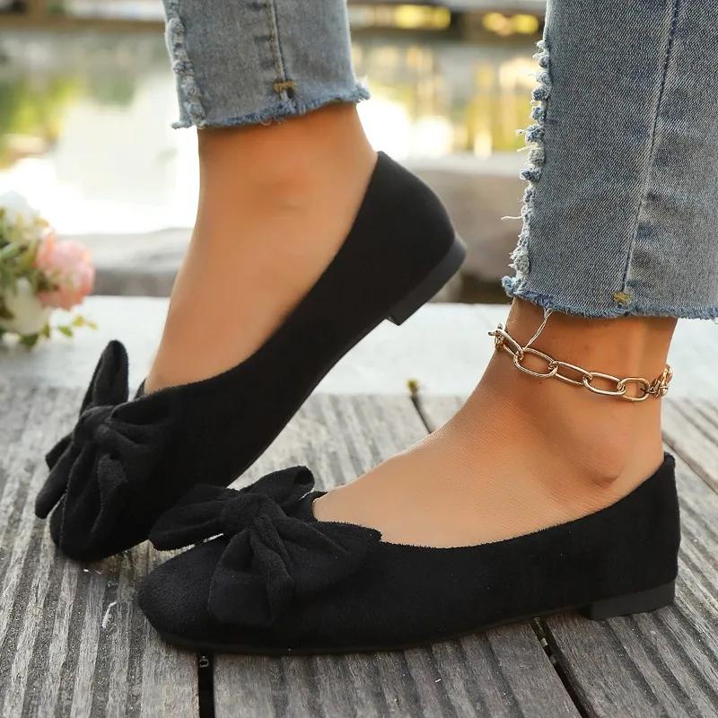 Ladies Shoes Slip On Women's Flats Outdoor Daily Flats Women Round Toe Bow Tie Soft Bottom Plus Size Shoes Female