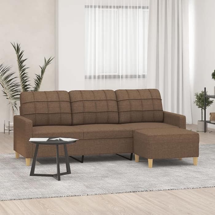 VidaXL 3-seater Sofa with Footrest Brown 180 Cm Fabric, Sofa, Sofa with Footrest, Three-seater Sofa, 3201004