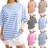 Women's Striped Cotton T-shir with Print Short Sleeve Vintage Oversized T Shirts Basic Summer Top Black T-shirt for Women