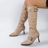 Metal Buckle Decoration Long Boots for Women Solid Pointed Toe Autumn Knee High Boots Sexy Super High Heel Party Shoes