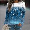 Ladies' Christmas Snowflake Print Round Neck Long Sleeved T-shirt Fashionable Casual Top Pullover Clothing