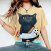 Women's T Shirt Cartoon Cat Pattern Print Summer Casual Short Sleeve Tee Fashion Streetwear Cute Girl Female Oversized Clothing