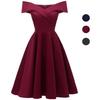 Women's Vintage Off Shoulder Bardot Midi Prom Dress Sateen Skater Midi Classic Little Black Dress Evening Party Cocktail Wedding Guest Occasion Outfit