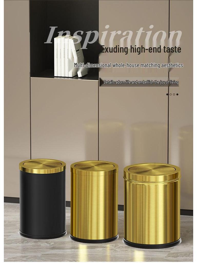Stainless Steel Swing Lid Trash Can for Home and Kitchen, Light Luxury Design for Bathroom and Living Room.
