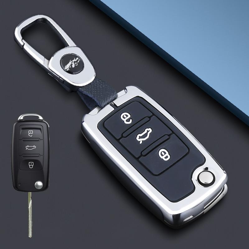 Alloy Car Flip Key Case Cover For Volkswagen VW Polo Golf Passat Tiguan Beetle Caddy T5 Up Eos Skoda Octavia Seat Leon Altea