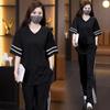2025 Plus Size V-Neck Casual Sports Set for Women - Korean Style Two-Piece