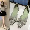 Fashion Glitter Crystal Ballet Shoes Women Pointed Slip On Loafers Cozy Shallow Ballerina Flats Moccasins Elegant Woman Bow Party Shoes
