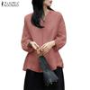 Women Casual V-Neck Loose 3/4 Sleeve Plain Blouse