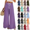 Women Summer Boho Palazzo Pants High Waist Wide Leg Printing Casual Trousers With Pockets