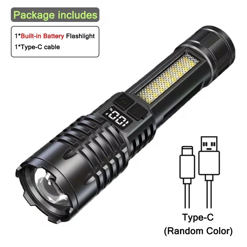 High Power Led Flashlight Portable USB Rechargeable Led Lamp with COB Side Light Pen Clip Zoom Torch Camping Emergency Lantern