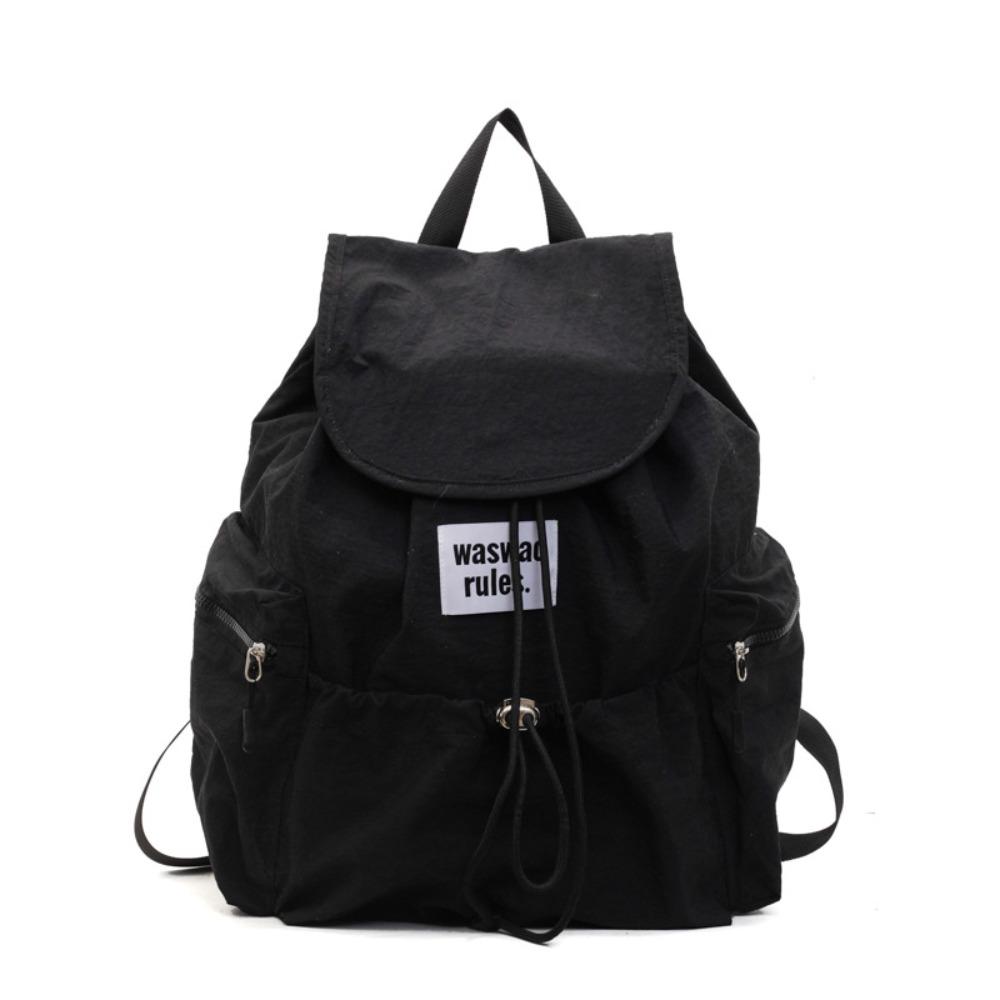 Solid Color Ruched Shoulder Bags Nylon Student Schoolbag Simple Drawsting Backpacks Outdoor