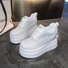 Fashion 10cm Crystal Synthetic Microfiber Chunky Sneakers Women Shoes Platform Wedge Hidden Heels Sandals Leather Pumps Flats