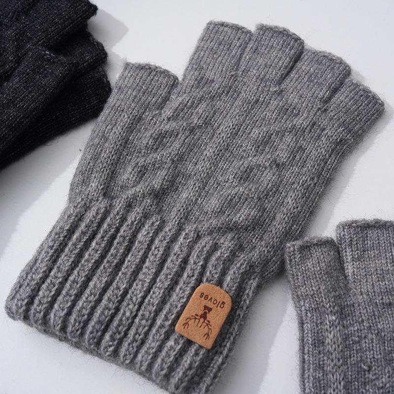 Autumn and Winter Camel Wool Warm Windproof Breathable Portable Simple Gloves Warm Cold Half-finger Gloves Outdoor Riding