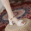 Real Soft Leather Sandals Female Summer New Fairy Style with Skirt Word with Thick Heel Comfortable Versatile High Heels