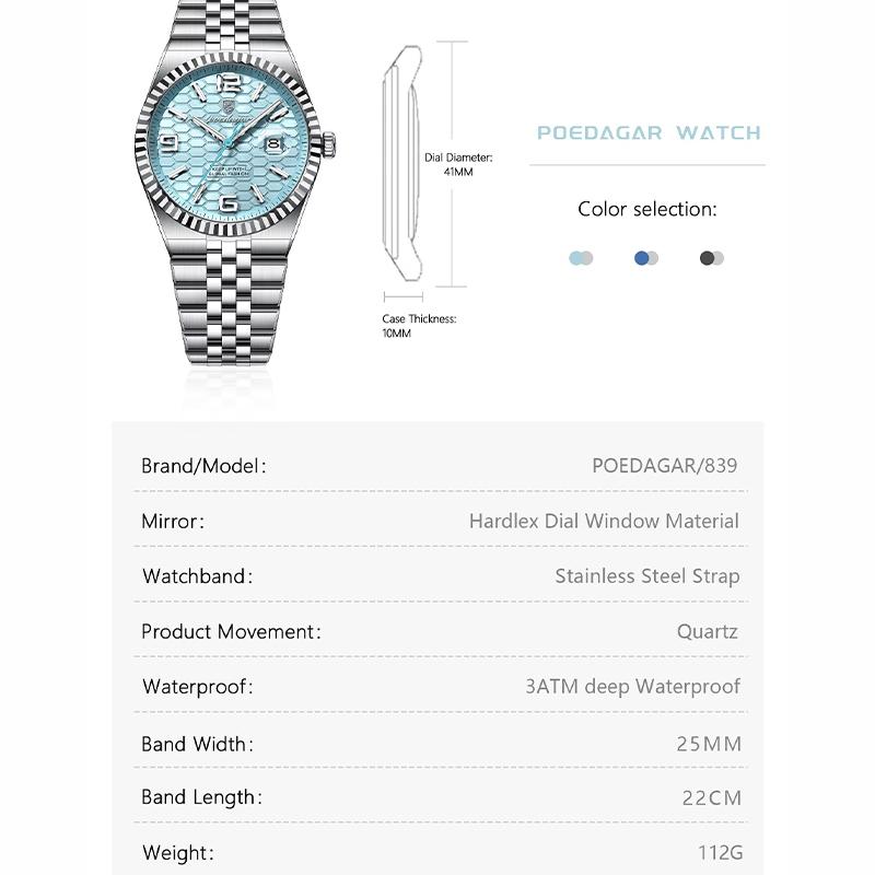 2025 New Men Watches Gorgeous Blue Gold 41mm Classic Clock Stainless Steel Diving Series Waterdrop Calendar Quartz Watch for Men