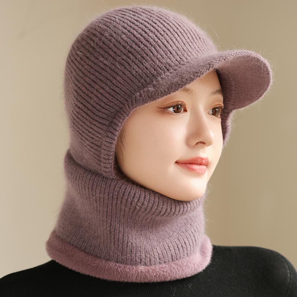 New Winter Balaclava Cap Women Keep Warm Windproof Knitted Hat Neck Protection Beanie Cap Plush Fur Lined Hats For Women