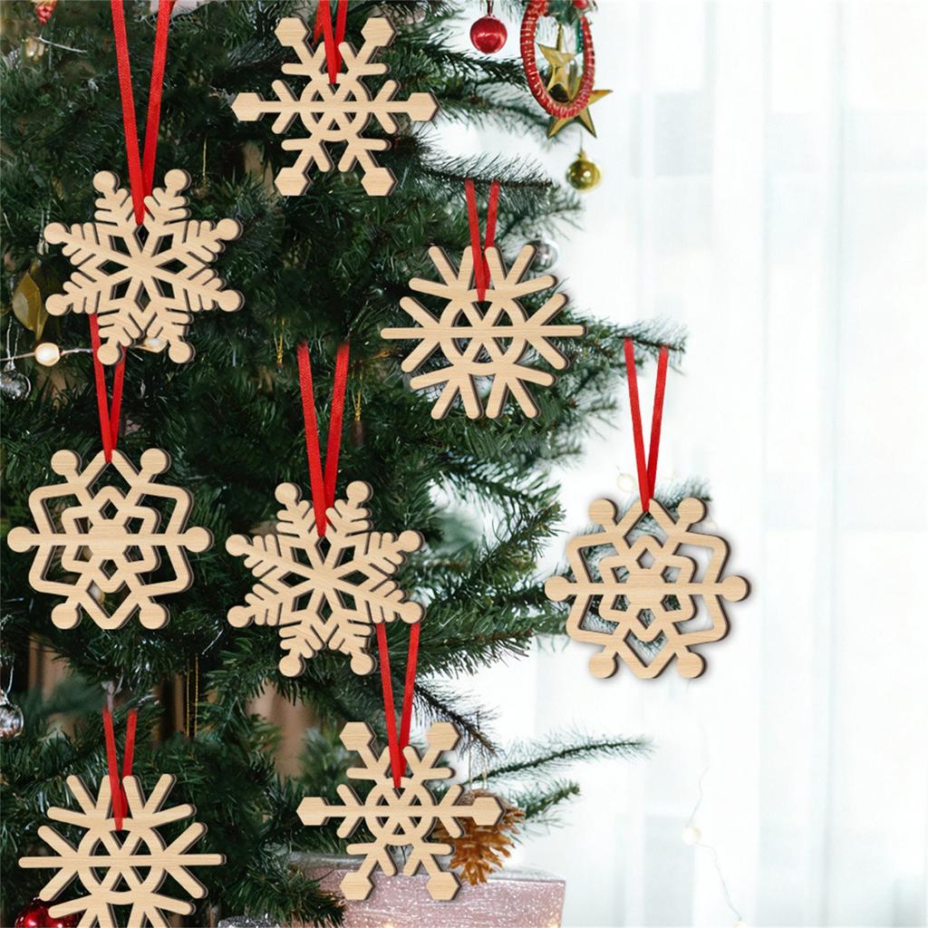 Christmas Snowflake Wood Chip Decoration 2D Wooden Pendant