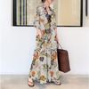 Printed Lapel Long Sleeved Pocket Simple Loose Casual Long Shirt Dress