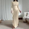 Women's Casual Fashion Long Sleeve Solid Color Slim Waist Dress