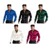 Men's Satin Glossy Shirt Solid Color Long Sleeve Smooth Dress Shirt Lapel
