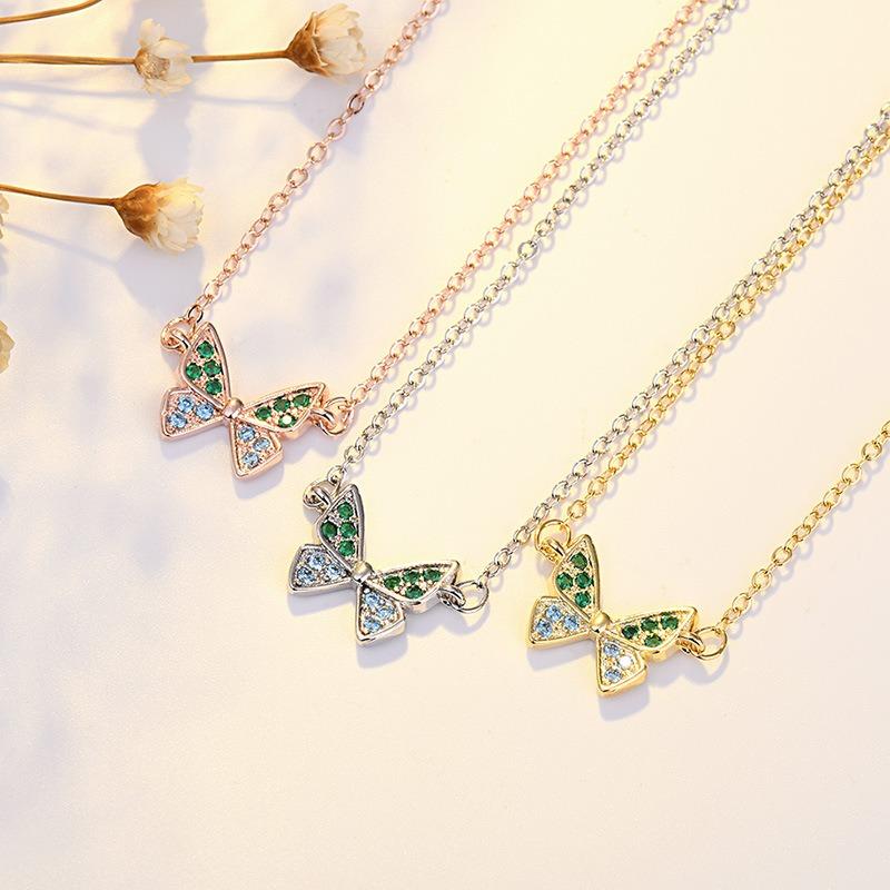 New Colored Zircon Butterfly Necklace for Women's Light Luxury New Style High-end Jewelry Clavicle Chain