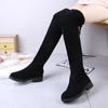 Faux Suede Female Heels Autumn Winter Elastic Knee-high Boots for Women Tube Lace-up Thigh Boots Black Botas