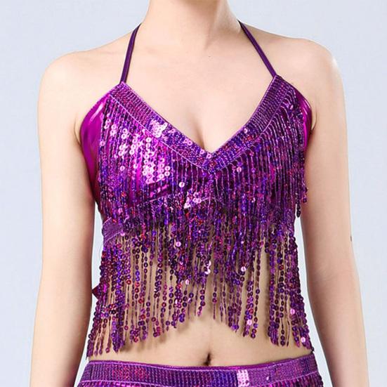 Women Sparkling Sequin Tops Belly Dance Fringe Costume Glitter Factor Party Sparkling Tops Festival Attire Carnival Outfit