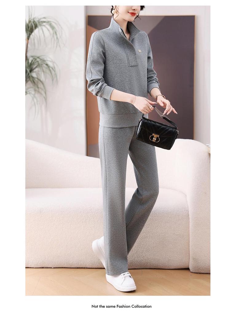 Women's Spring/Autumn 2025 Fashionable Age-Reducing High-End Casual Sweater Two-Piece Suit with Stand-Up Collar