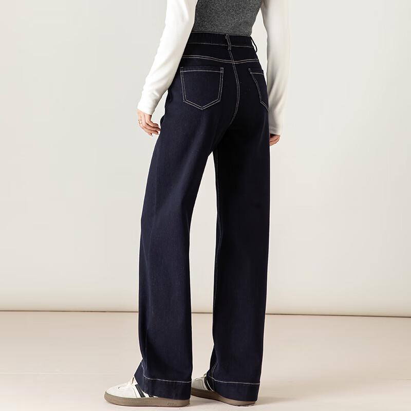 Vanzhen Women's Fleece-Lined High-Waist Straight Leg Jeans