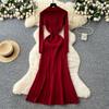 Autumn Winter Women V-neck Full Sleeve Knitted Sweater Party Long Maxi Mermaid Dresses