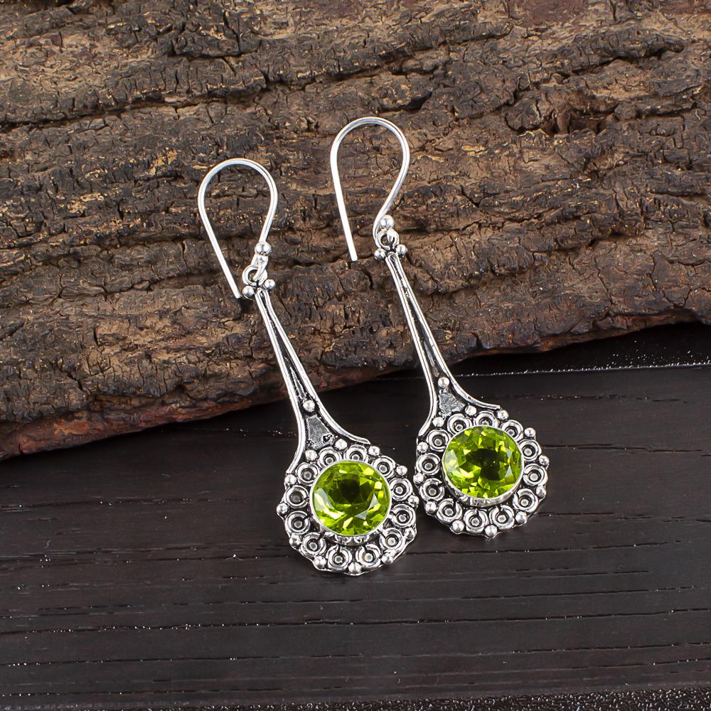 Peridot Earrings Gemstone Jewelry, 925 Solid Sterling Silver Earrings, Handmade Jewelry Birthstone Earrings, Gift For Him