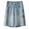 2025 Women's Embroidered Denim Shorts - Slimming, Loose Fit, Straight Leg, Wide Leg Trousers