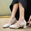 Fashion Thick Heel Women's Shoes PU Square Toe Casual Buckle Solid Color High Heel Women's Shoes 2024 Hot Selling Summer Women's Shoes