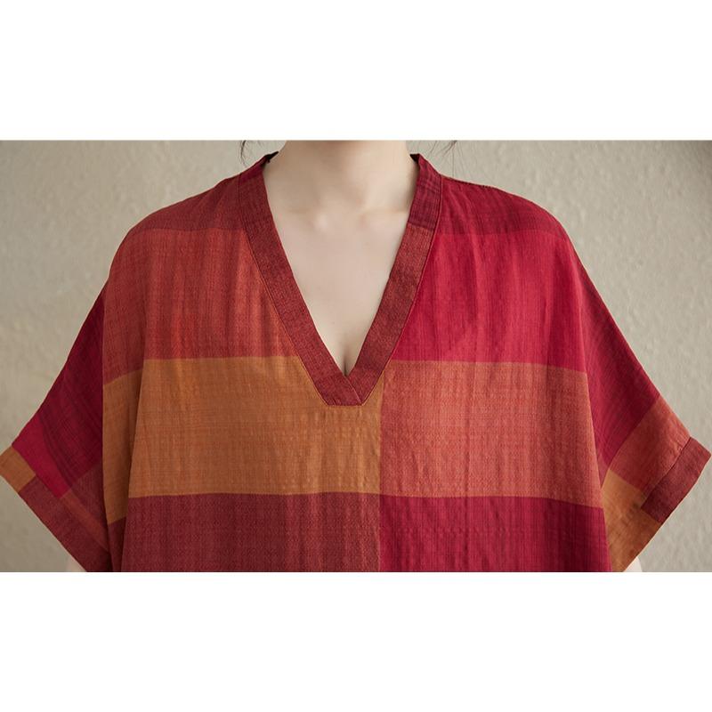 Dimanaf Women 2025 Plus Size Summer Casual Dress Cotton Linen Vintage Loose Basic Long Dress Stripe New