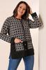 Buttoned Front Pocket Geometric Pattern Plus Size Knitwear Cardigan