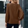 2024 Spring & Autumn Women's Retro Pleated Long-Sleeve Round Neck Shirt - Casual Solid Color Top