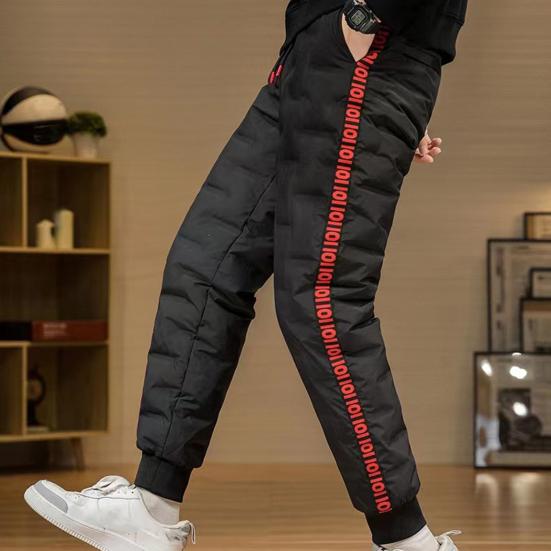 Autumn Winter Down Pants Elastic Waist Drawstring Solid Color Thickened Warm Pants Windproof Snow Warm Cotton Pants
