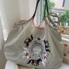 Women's Embroidered Large-Capacity Canvas Tote Bag: Foldable Nylon Crossbody Handbag