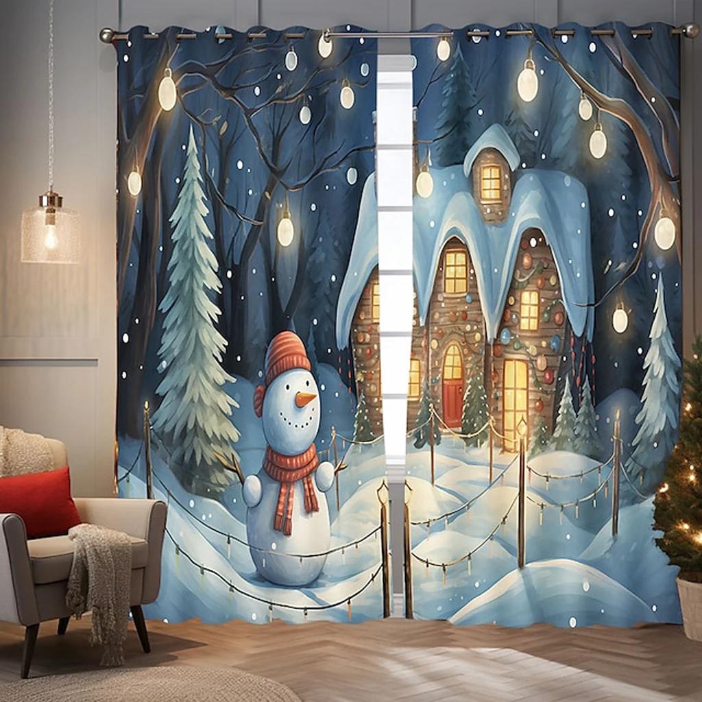 2023 Happy New Year Snow Scenery Reindeer Festival Curtains 3D Christmas Decoration Living Room Bedroom Drapes Custom