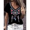 S-8XL Plus Size T Shirt For Women Vintage Ethnic Print Casual V Neck Short Sleeve Tops Tees Summer T-Shirt Oversized Clothing