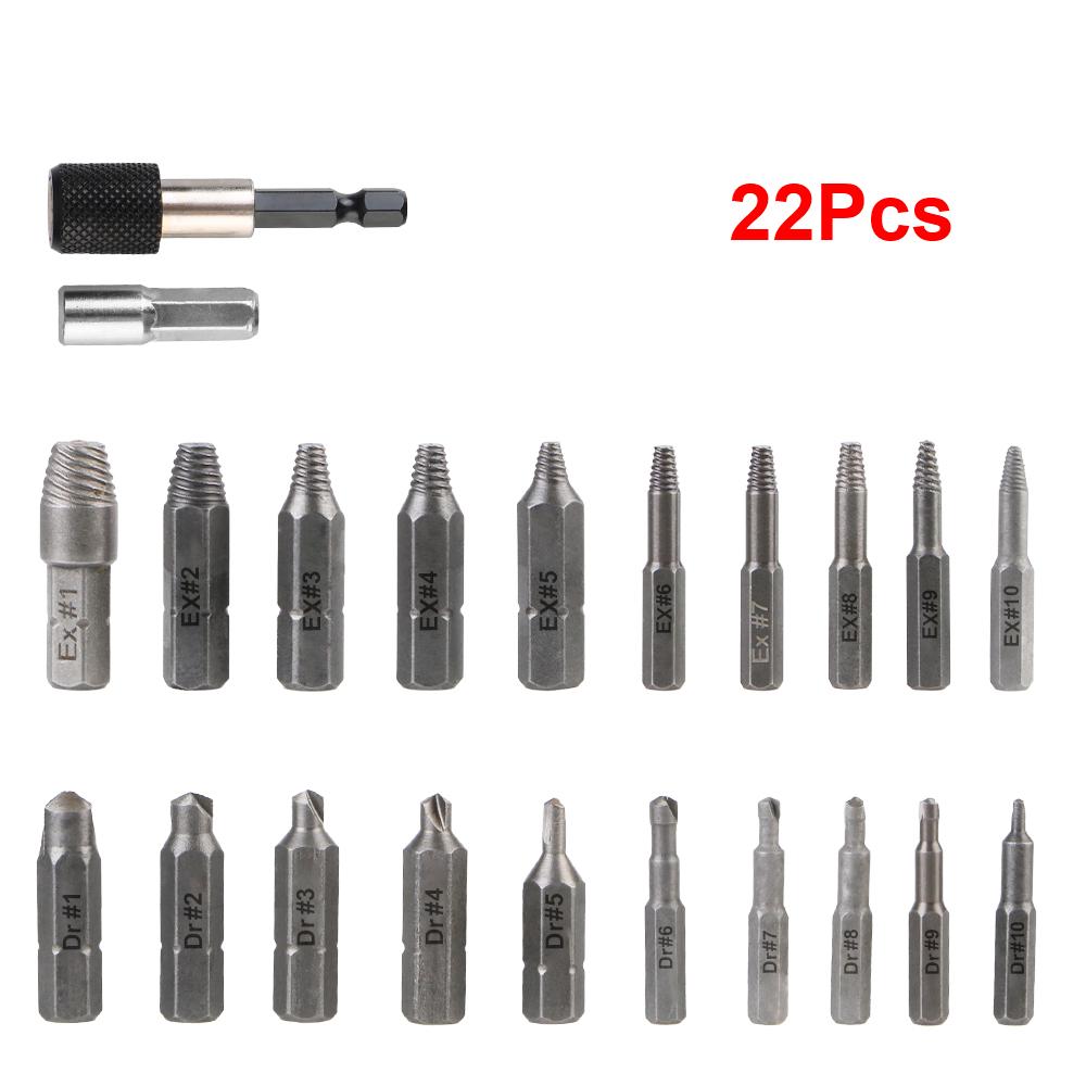 22/33Pcs Drill Bit Set Holder Damaged Screw Removal Tools Magnetic Extension Bit Broken Head Bolt Extractor Screw Extractor