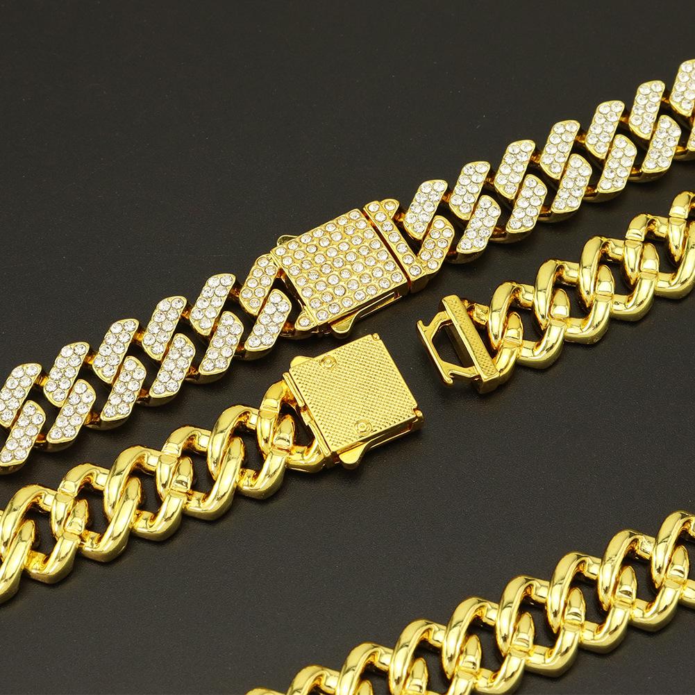 15mm Diamond Rhombus Cuban Chain with Butterfly Clasp - Trendy Hip Hop Choker Necklace