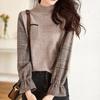 Splicing Fake Two Piece Sweaters for Women Autumn Winter Long Sleeve Semi High Neck Comfortable Casual Knitted Sweater Versatile