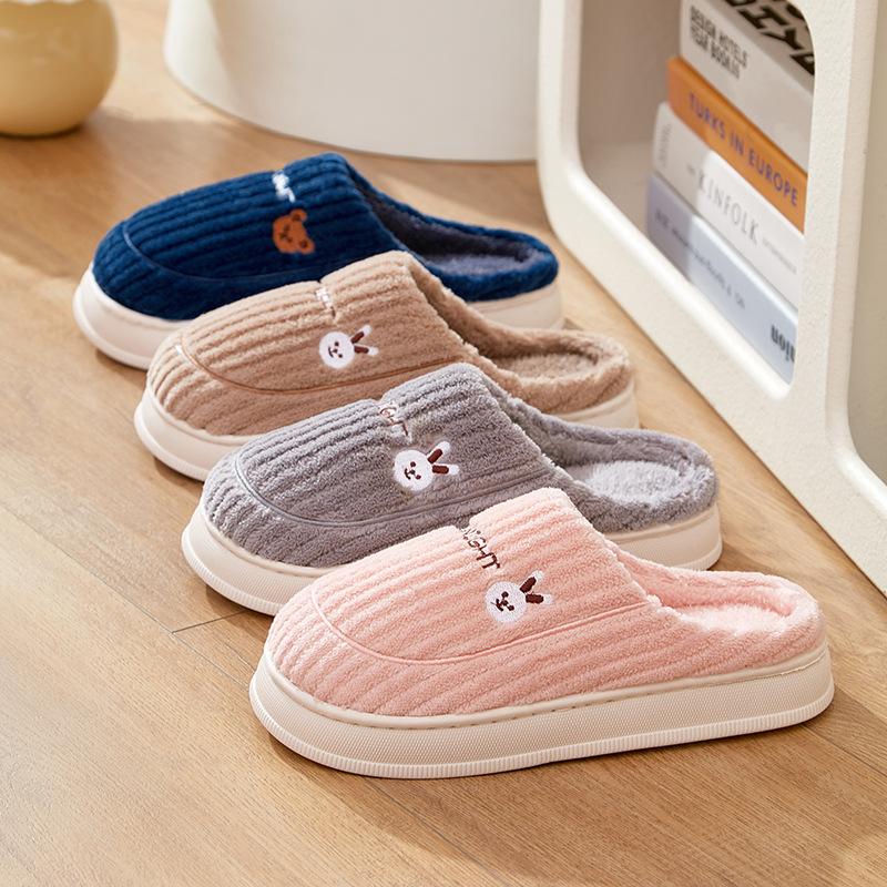 New Autumn and Winter Cotton Slippers Women's Home Household Couple Indoor and Outdoor Warm Thick-bottomed Fluffy Slippers Men