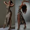 2025 Summer Women's Fashion Print Slim Fit Slit Backless Bandeau Dress