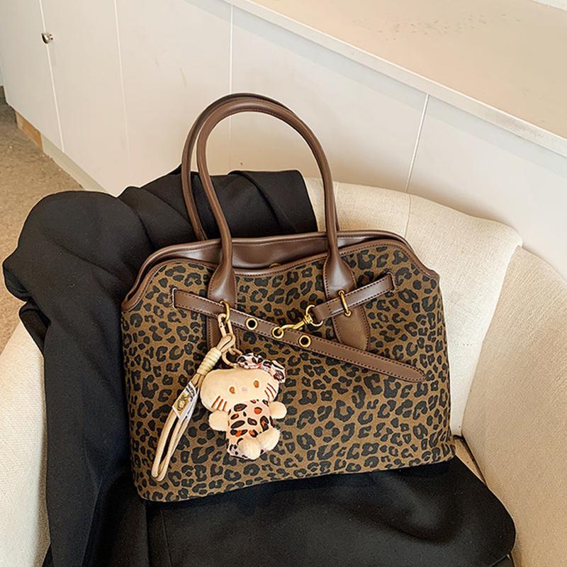 New Leopard Stitching Tote Bag Fashion Retro Matte Large-capacity Handbag Daily Commuter Shoulder Bag