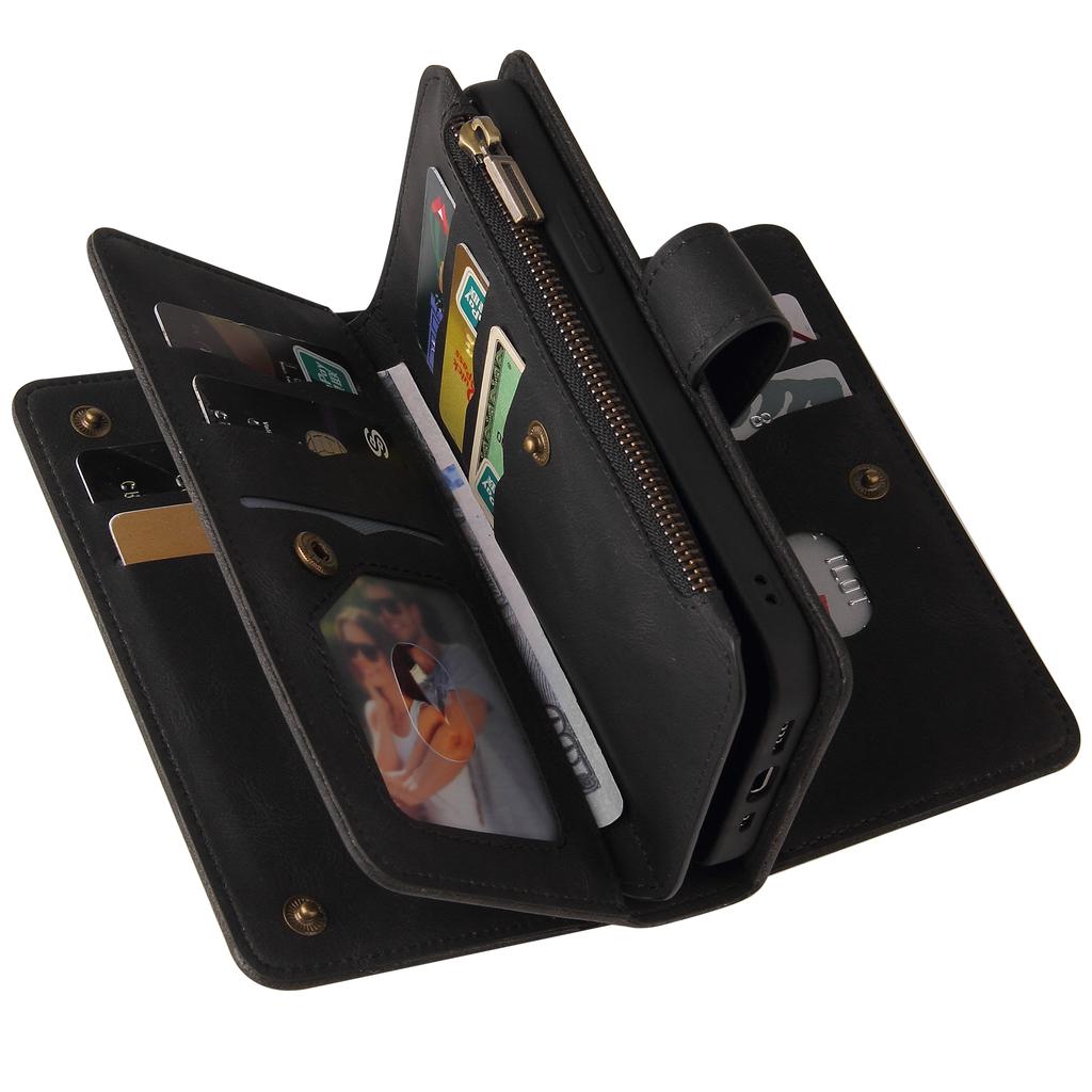 For Samsung Galaxy A15 4G Zipper Wallet Case with 15 Card Slots and Strap Leather Phone Cover